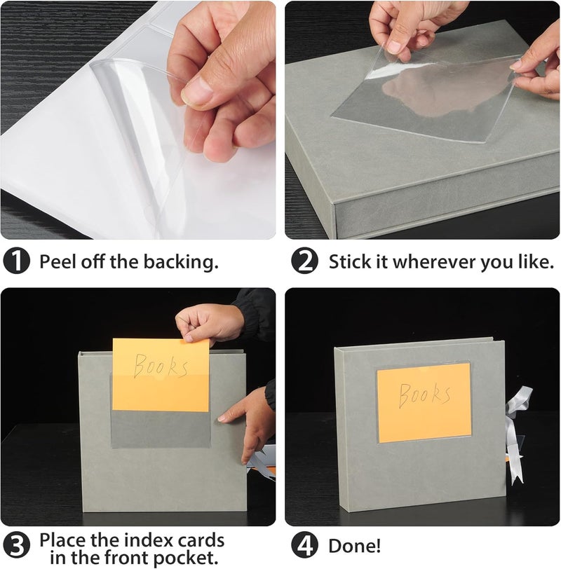 TOTiyea 50 Pack Clear Adhesive Pockets for Index Card Sleeves and Planners, Top Loading, Plastic Label Holder for Note Cards (5x7 Inches) - Image 5